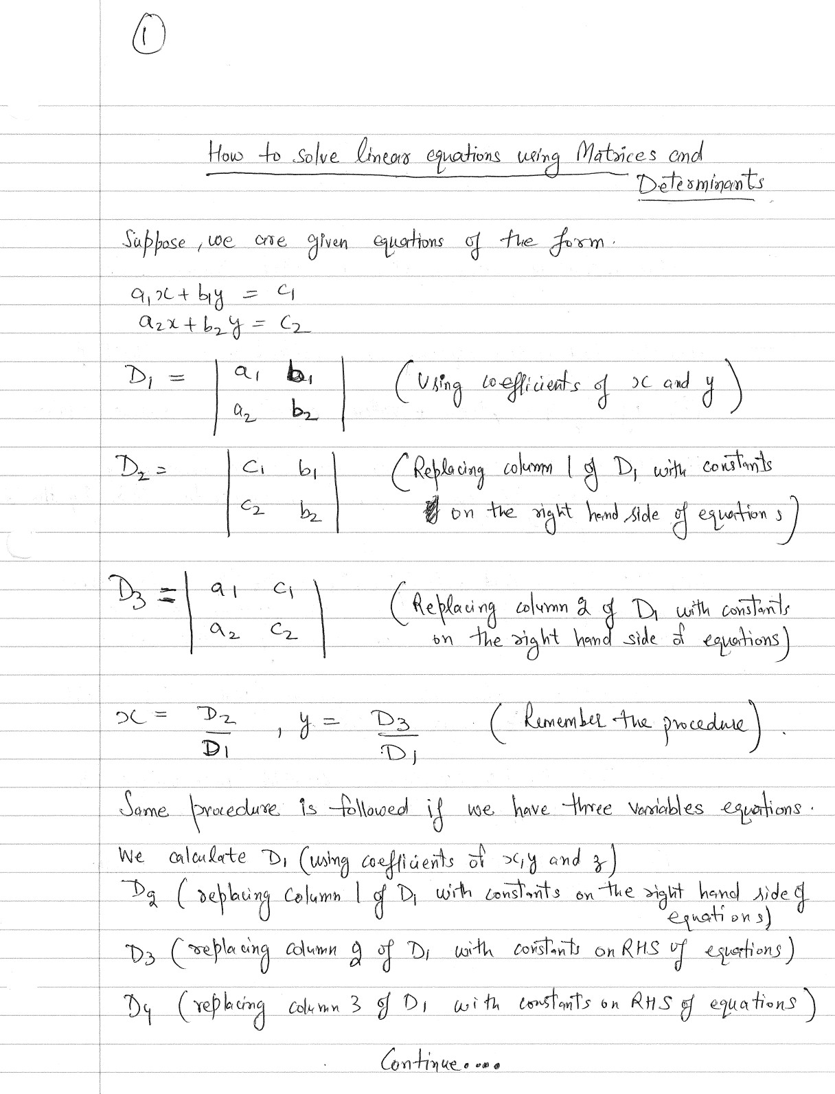 how to solve linear equations using Cramer method