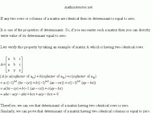 what is determinant of a matrix with two identical rows or columns
