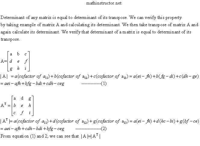 How to prove that determinant of a matrix is equal to determinant of its transpose?
