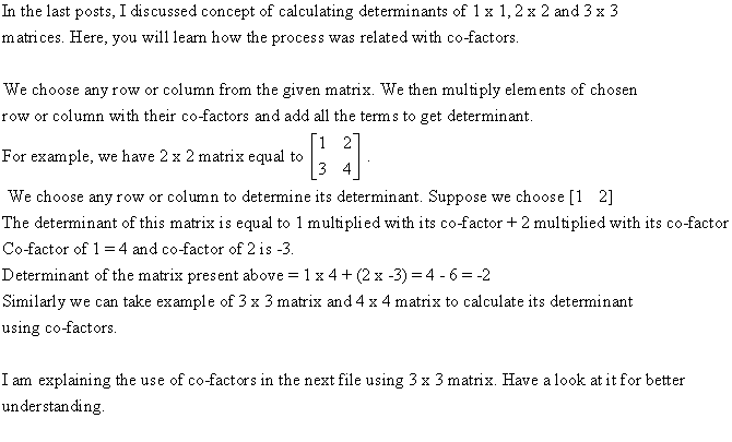 how to calculate determinant of matrix using co-factors?