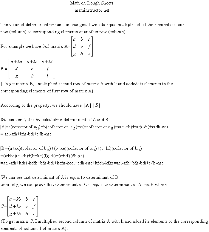 how value of determinant remains unchanged with row and column operations